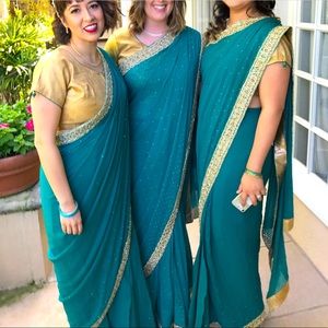 Turquoise and gold saree